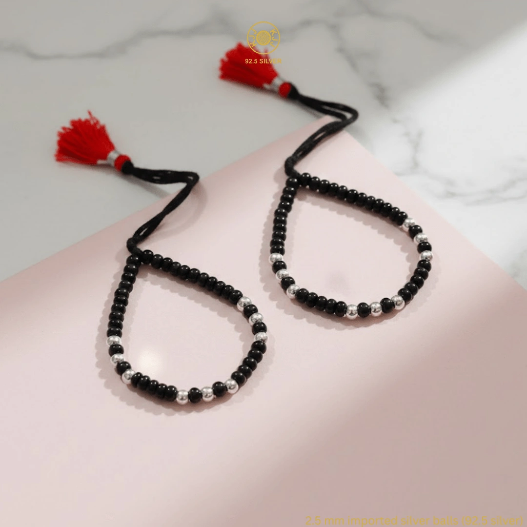 KJJ Signature 92.5 Sterling Silver Baby Nazariya – Handcrafted High-Density 2.5mm Imported Silver Ball Protective Bracelets (Set of 2)