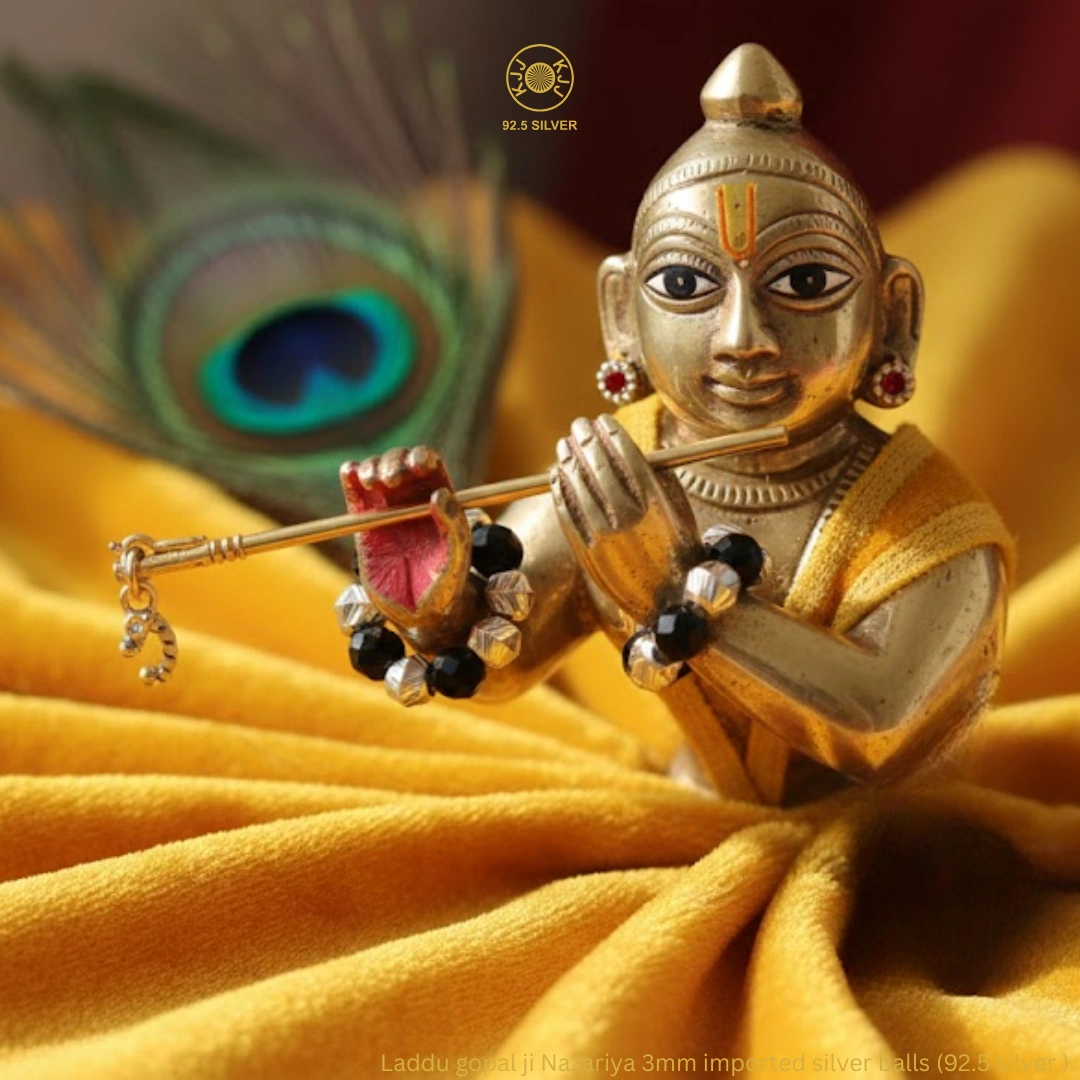 KJJ Divine 92.5 Sterling Silver Laddu Gopal ji Nazariya – Handcrafted 3mm Imported Textured Silver Ball Protective Rings (Set of 2)