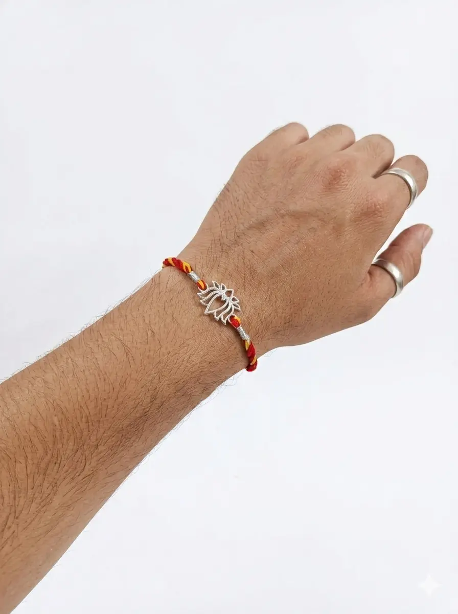 Pure Lotus 92.5 Sterling Silver Sacred Rakhi | Kanha Ji Jewels - Image 2