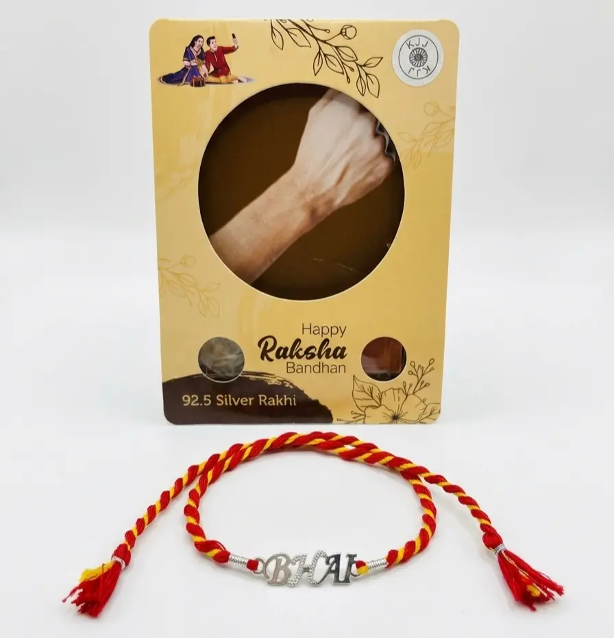 parkling "Bhai" 92.5 Sterling Silver Designer Rakhi | Kanha Ji Jewels - Image 2