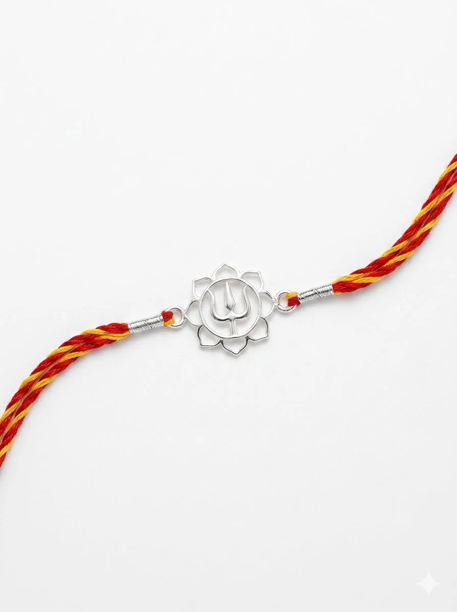 The Sacred Lotus & Trishul Pure 92.5 Silver Rakhi | Kanha Ji Jewels - Image 7