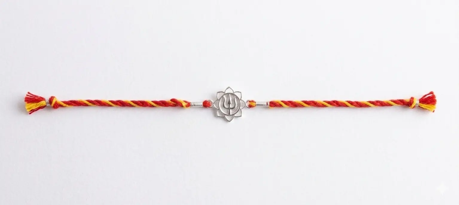 The Sacred Lotus & Trishul Pure 92.5 Silver Rakhi | Kanha Ji Jewels - Image 4