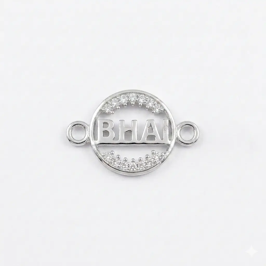 "Bhai" Circular 92.5 Sterling Silver zirconia Designer Rakhi | Kanha Ji Jewels G - Image 4