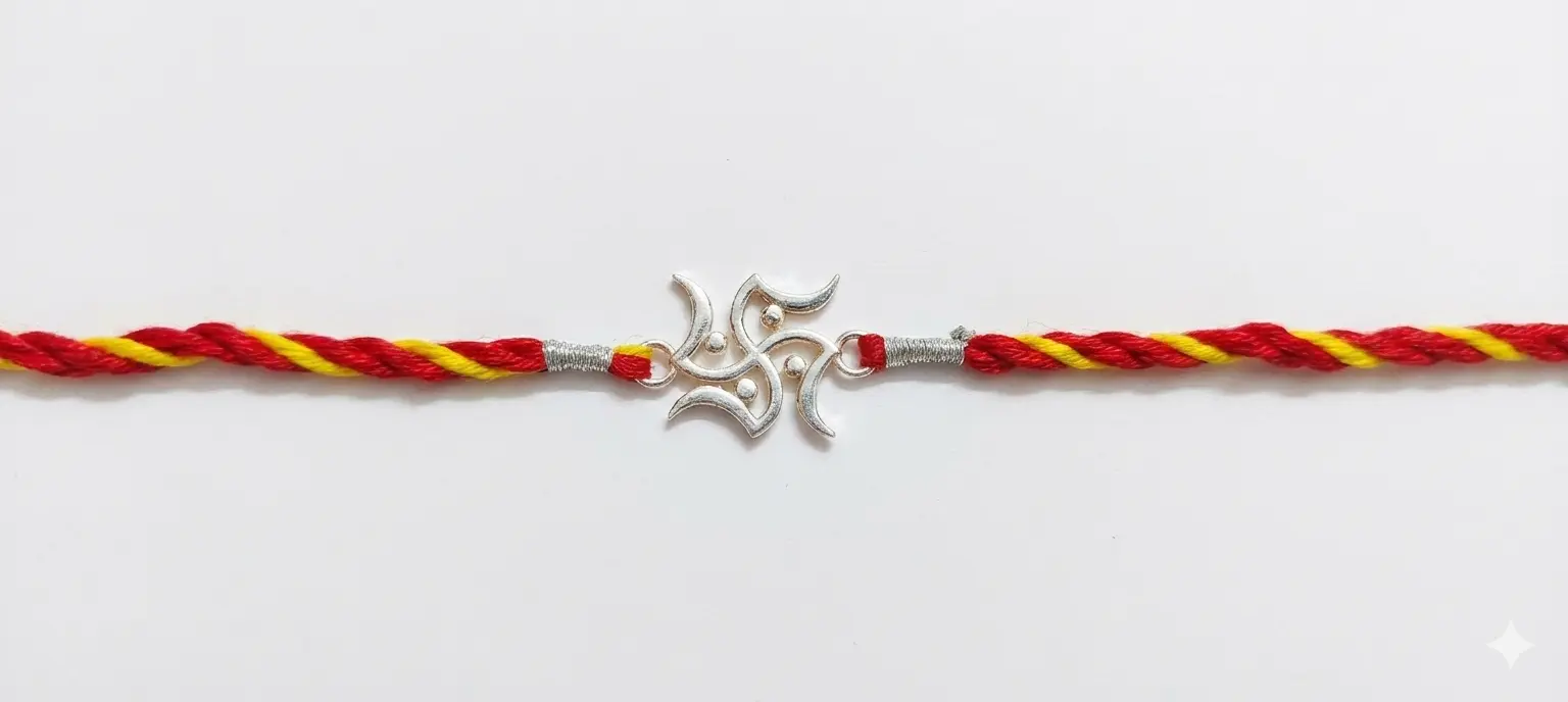 Auspicious Swastika 92.5 Sterling Silver Rakhi | Kanha Ji Jewels - Image 4