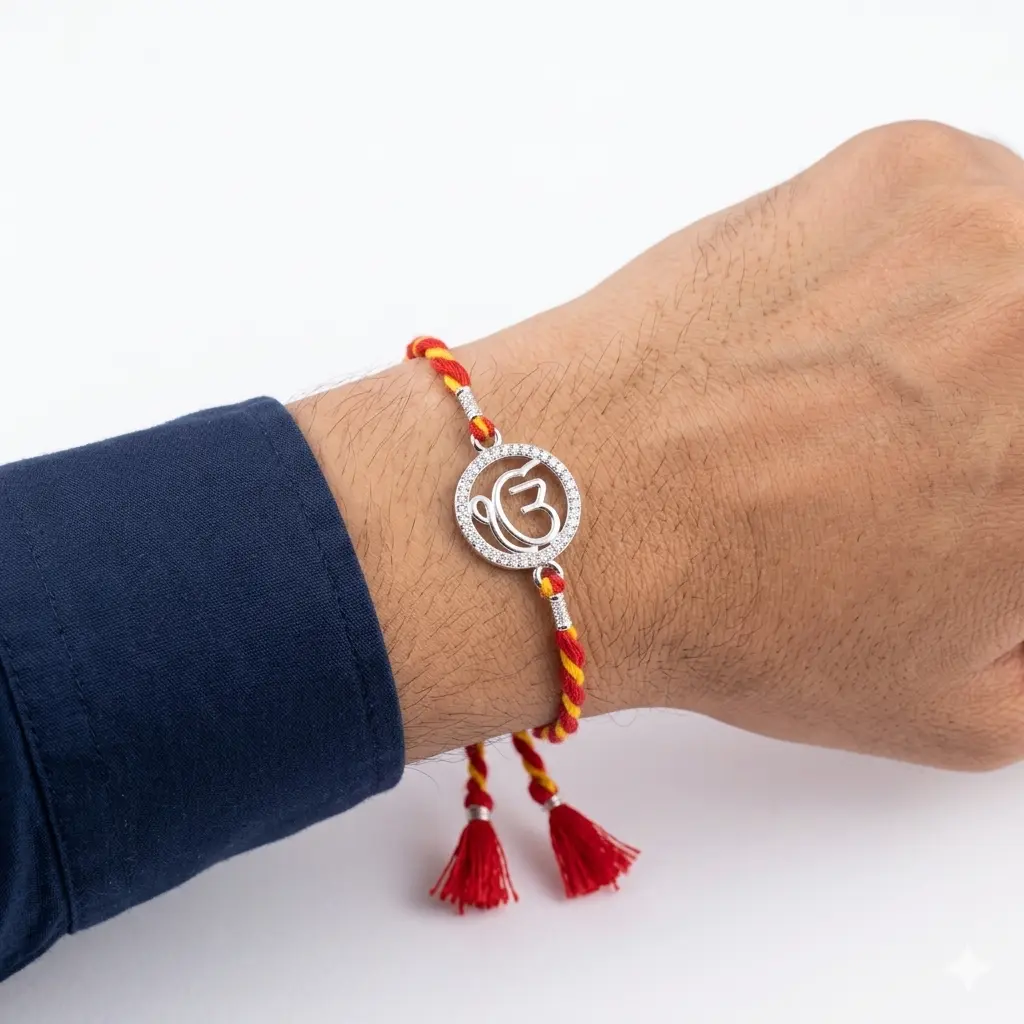 "Ek Onkar" 92.5 Sterling Silver Zirconia Rakhi | Kanha Ji Jewels - Image 6