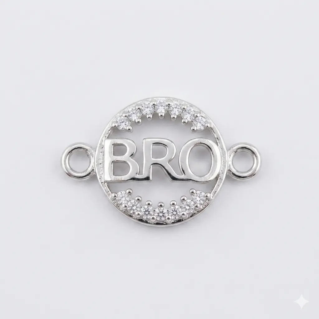 "BRO" Circular 92.5 Sterling Silver zirconia Rakhi | Kanha Ji Jewels - Image 5