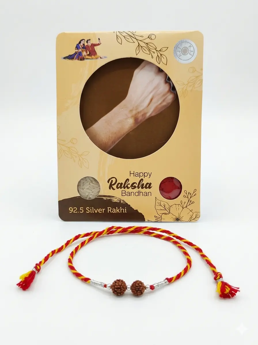 Twin Rudraksha Harmony 92.5 Sterling Silver Rakhi| Kanha Ji Jewels - Image 2