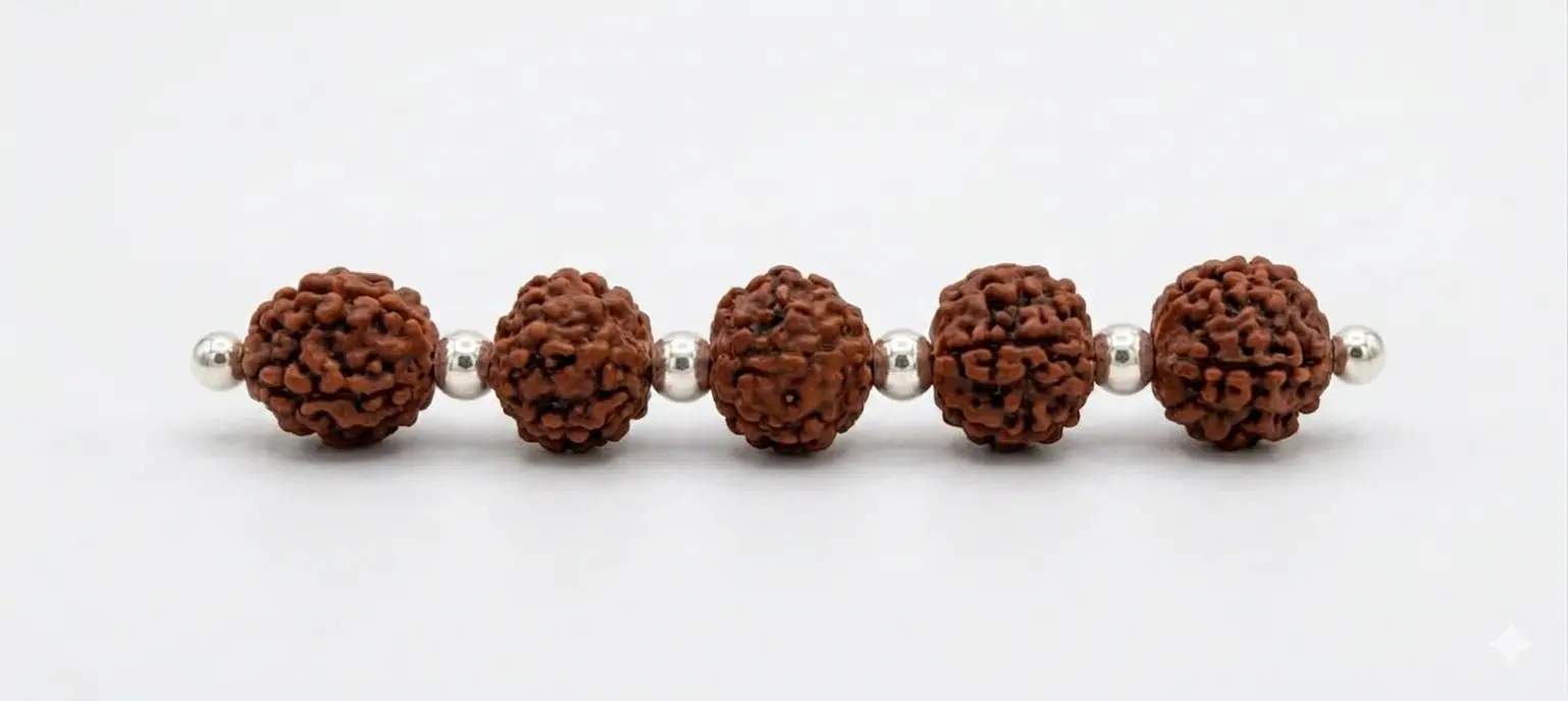Spiritual Heritage 5-Rudraksha Pure Silver 92.5 Rakhi| Kanha Ji Jewels - Image 6