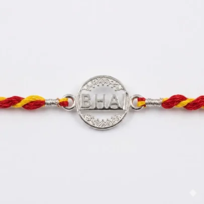 "Bhai" Circular 92.5 Sterling Silver zirconia Designer Rakhi | Kanha Ji Jewels  G