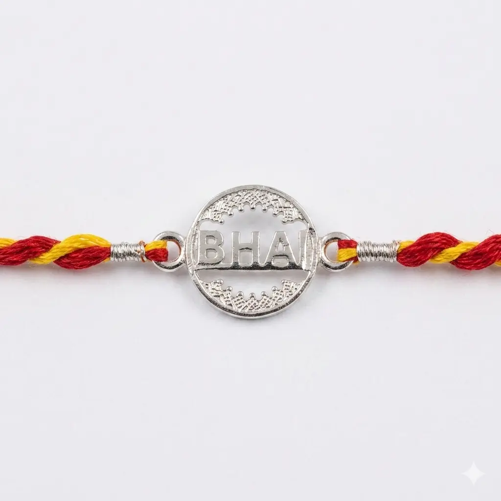 "Bhai" Circular 92.5 Sterling Silver zirconia Designer Rakhi | Kanha Ji Jewels G