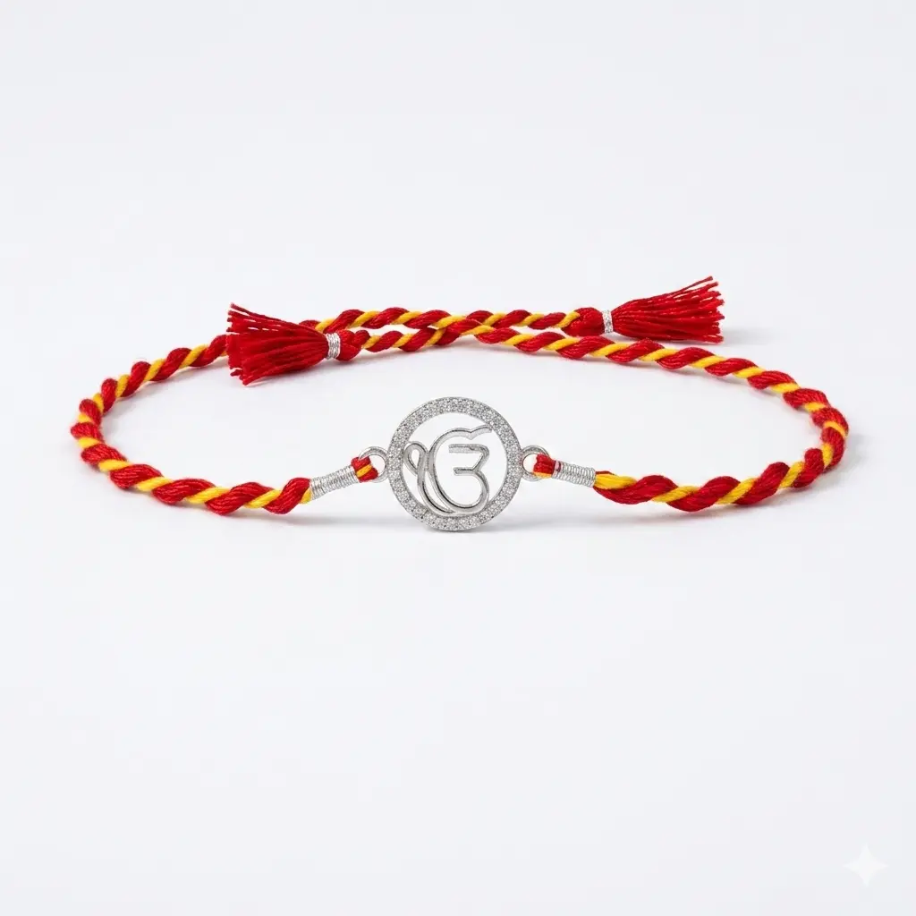 "Ek Onkar" 92.5 Sterling Silver Zirconia Rakhi | Kanha Ji Jewels