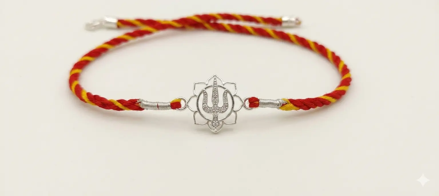 Divine Trishul & Lotus 92.5 Sterling Silver Rakhi | Kanha Ji Jewels - Image 5