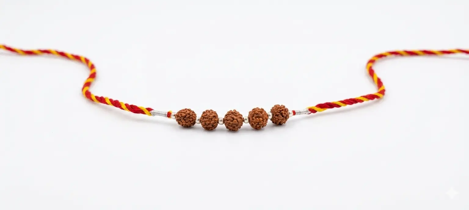 Spiritual Heritage 5-Rudraksha Pure Silver 92.5 Rakhi| Kanha Ji Jewels - Image 4