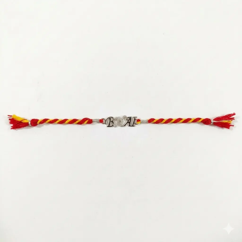 parkling "Bhai" 92.5 Sterling Silver Designer Rakhi | Kanha Ji Jewels - Image 6