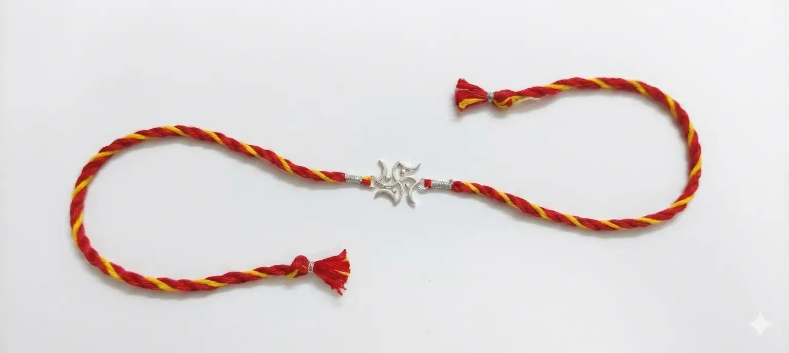 Auspicious Swastika 92.5 Sterling Silver Rakhi | Kanha Ji Jewels - Image 8