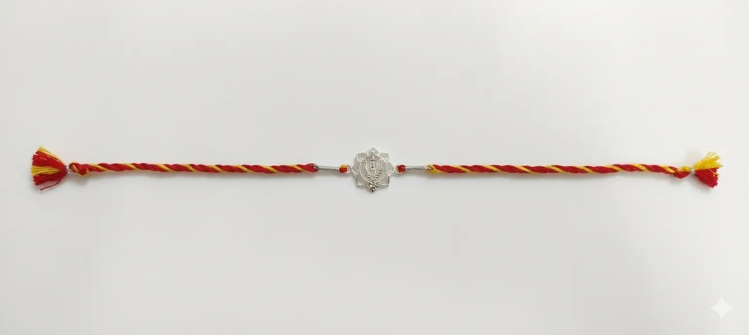 Divine Trishul & Lotus 92.5 Sterling Silver Rakhi | Kanha Ji Jewels - Image 7