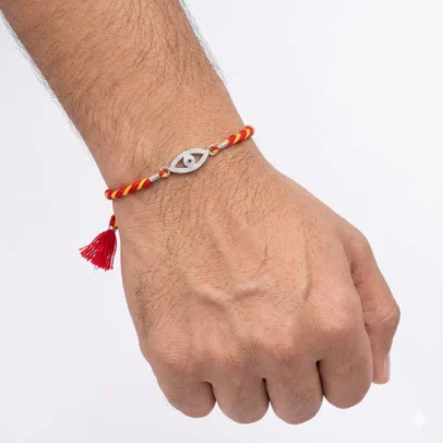 "Blue Nazar" 92.5 Sterling Silver Zirconia Rakhi | Kanha Ji Jewels 