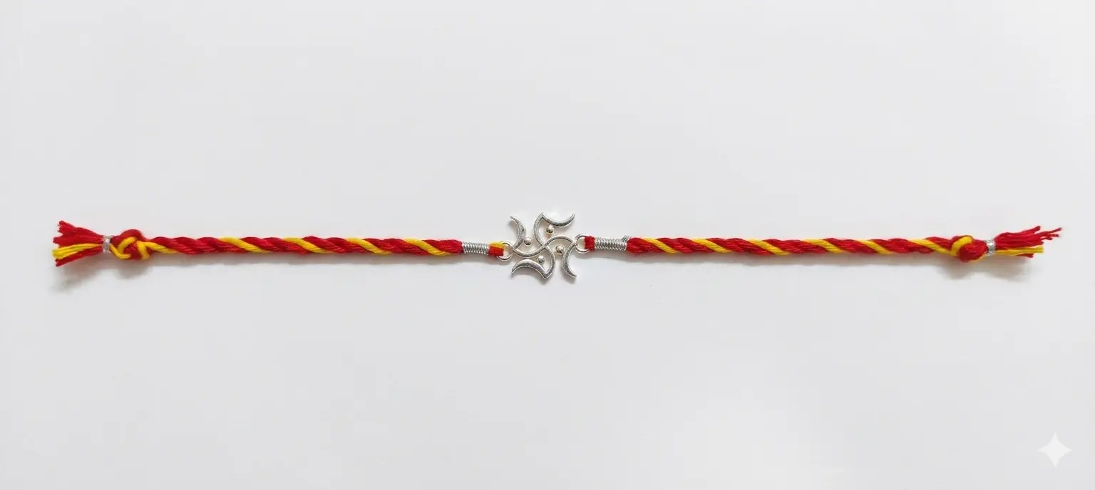 Auspicious Swastika 92.5 Sterling Silver Rakhi | Kanha Ji Jewels - Image 6