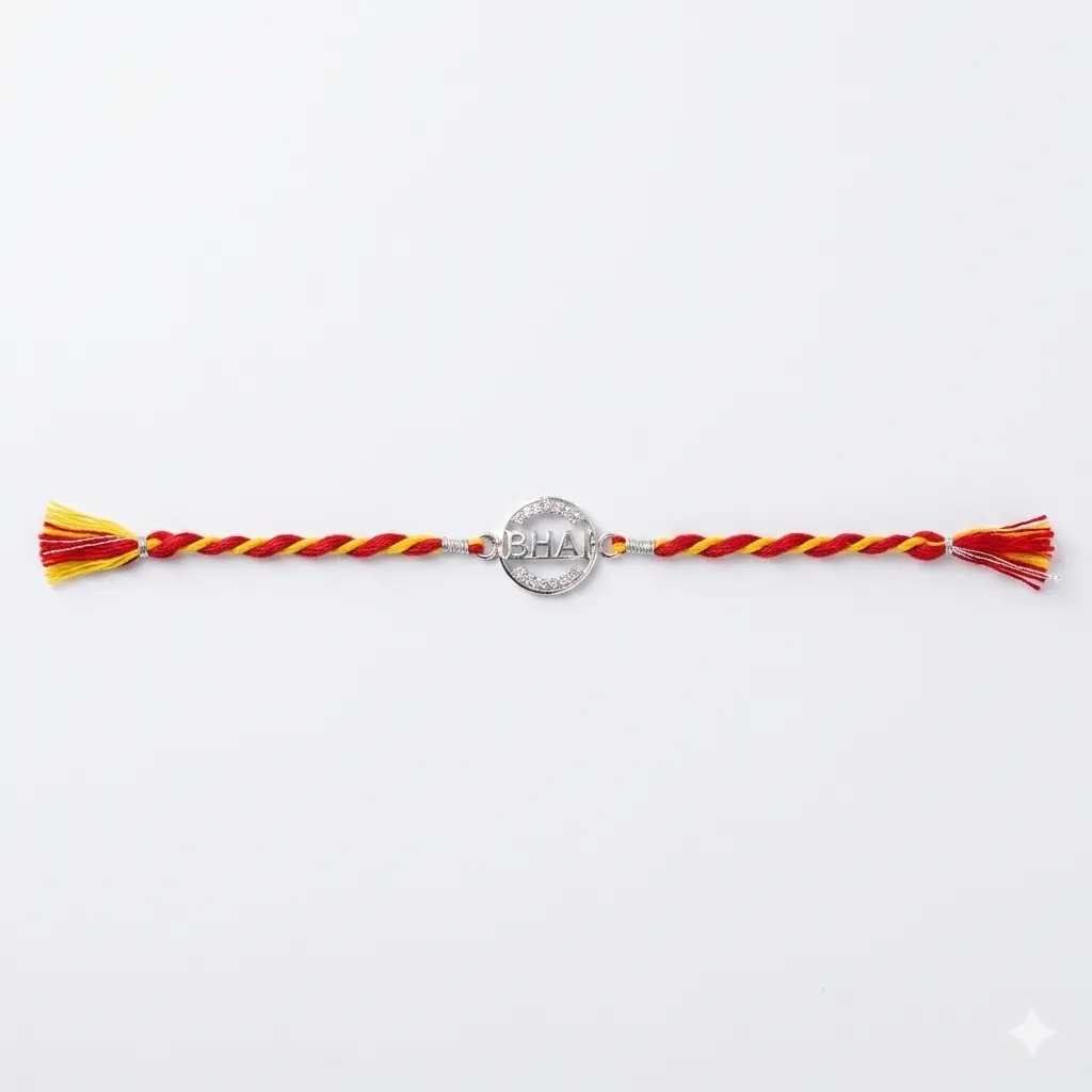 "Bhai" Circular 92.5 Sterling Silver zirconia Designer Rakhi | Kanha Ji Jewels G - Image 3