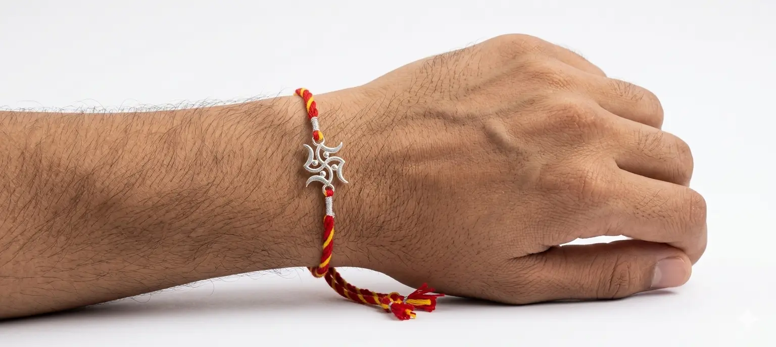 Auspicious Swastika 92.5 Sterling Silver Rakhi | Kanha Ji Jewels - Image 3