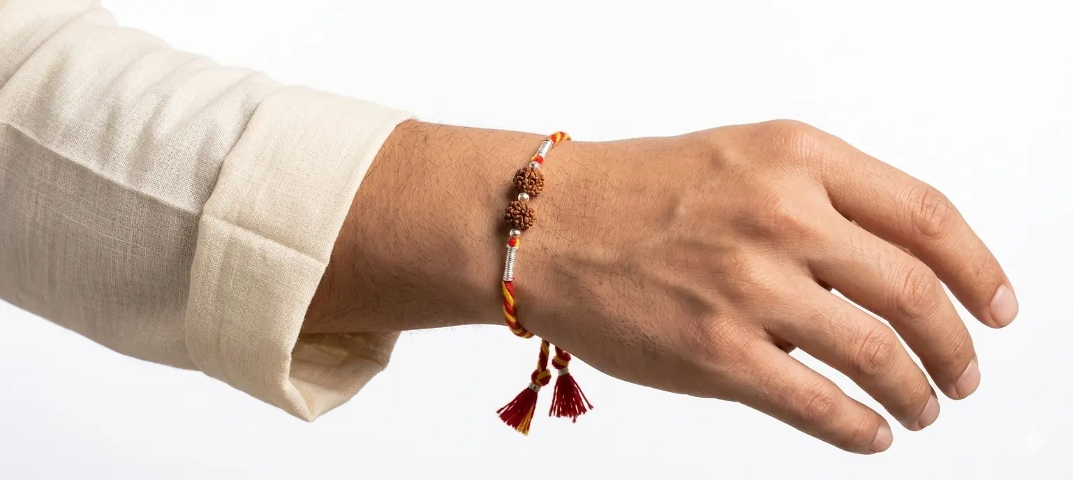 Twin Rudraksha Harmony 92.5 Sterling Silver Rakhi| Kanha Ji Jewels - Image 6
