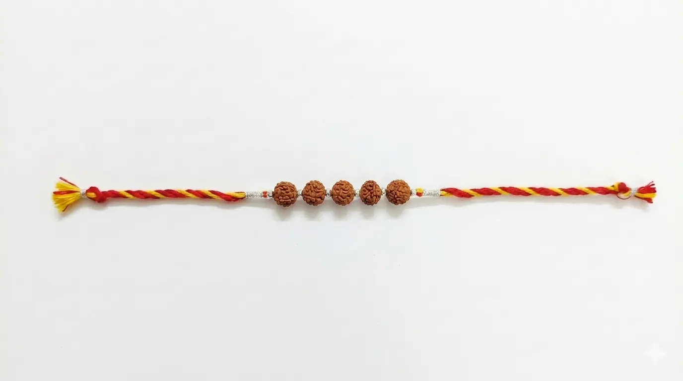 Spiritual Heritage 5-Rudraksha Pure Silver 92.5 Rakhi| Kanha Ji Jewels - Image 3