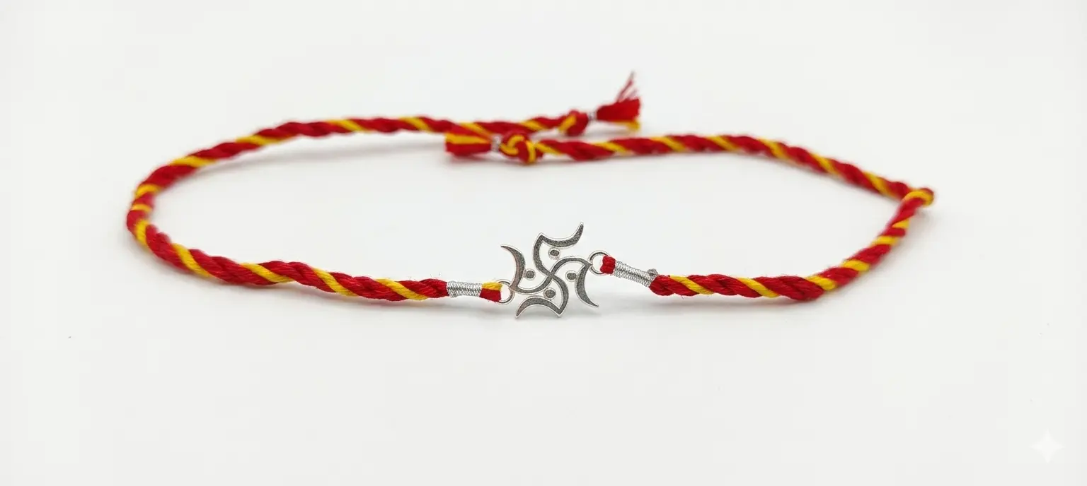 Auspicious Swastika 92.5 Sterling Silver Rakhi | Kanha Ji Jewels