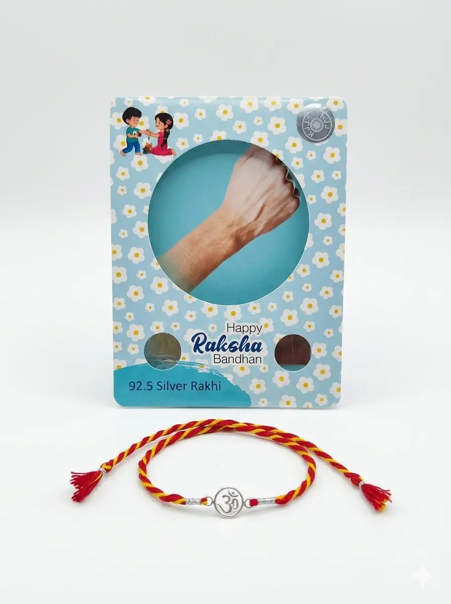 Auspicious Aura Om Filigree 92.5 Silver Kids Rakhi | Kanha Ji Jewels - Image 5