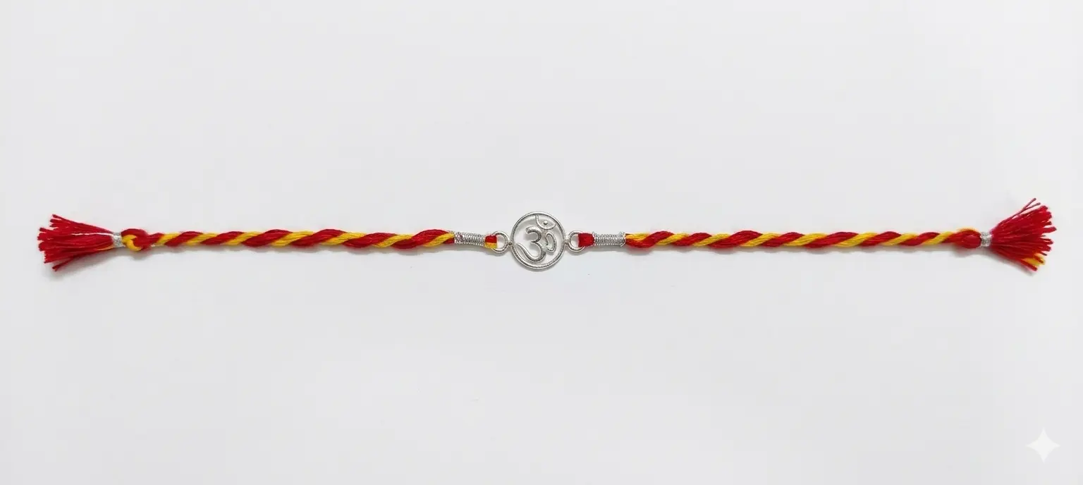 Little Blessings Om 92.5 Sterling Silver Kids Rakhi | Kanha Ji Jewels - Image 5