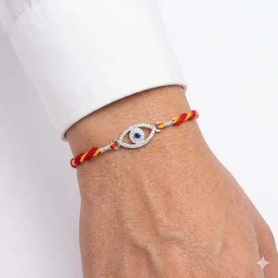 "Evil Eye" 92.5 Sterling Silver Zirconia Rakhi | Kanha Ji Jewels