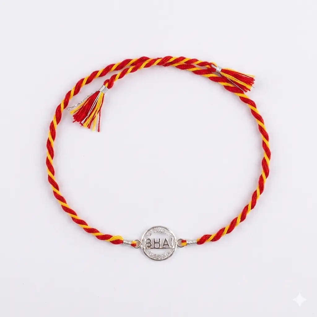 "Bhai" Circular 92.5 Sterling Silver zirconia Designer Rakhi | Kanha Ji Jewels G - Image 5