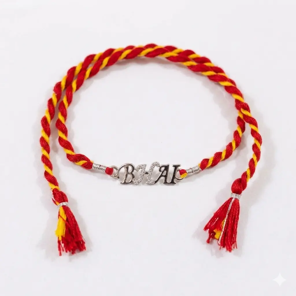 parkling "Bhai" 92.5 Sterling Silver Designer Rakhi | Kanha Ji Jewels
