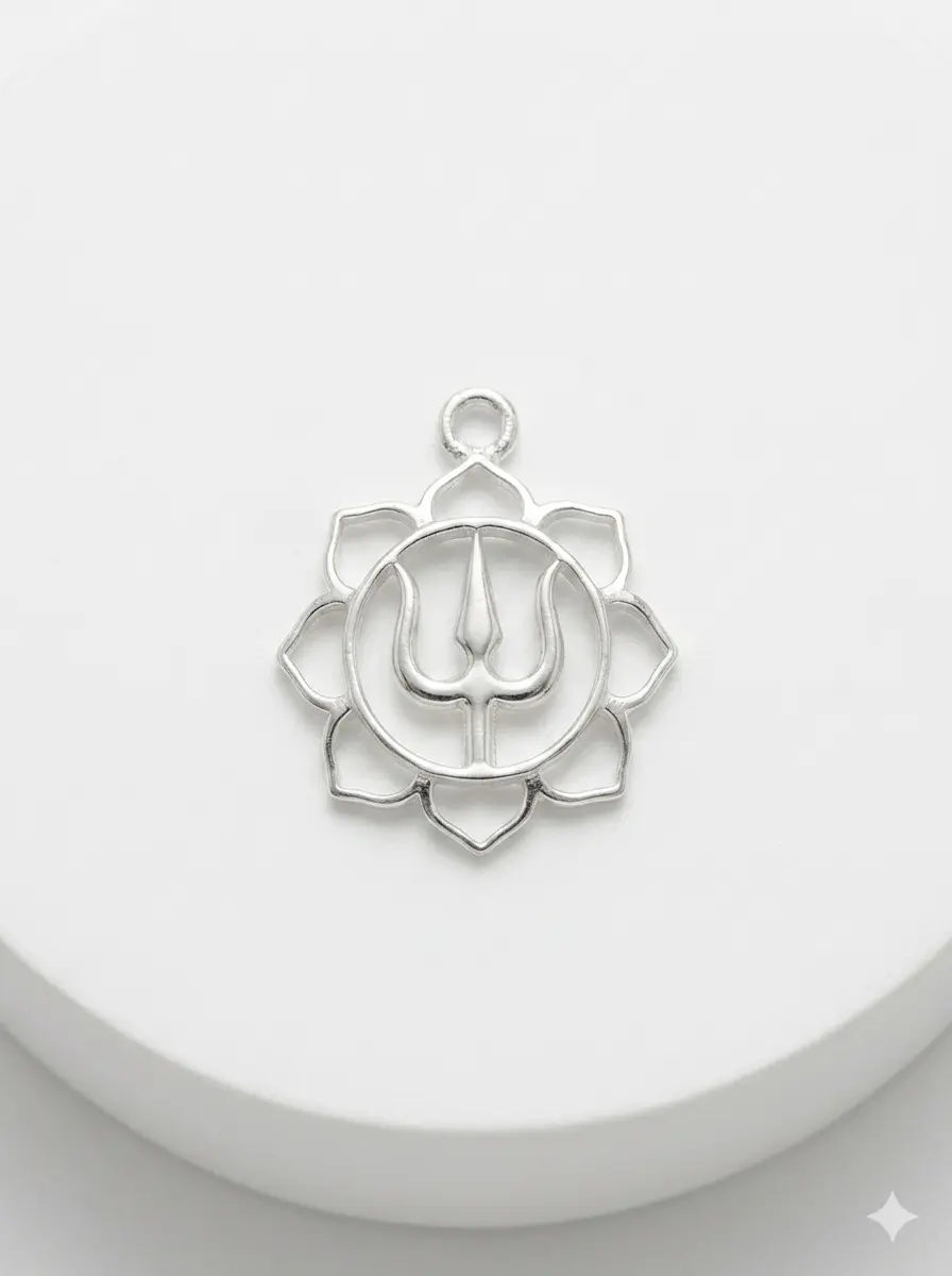 The Sacred Lotus & Trishul Pure 92.5 Silver Rakhi | Kanha Ji Jewels - Image 3