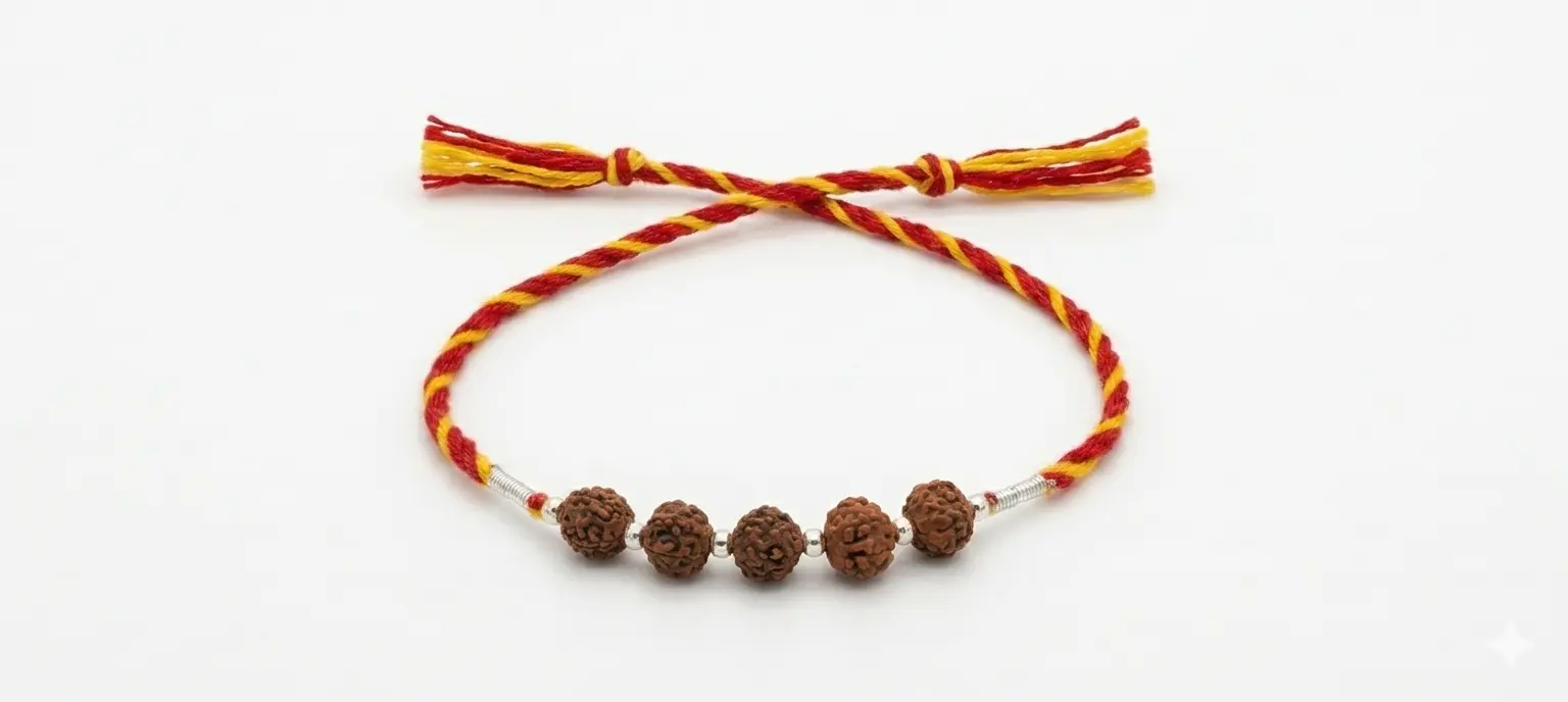 Spiritual Heritage 5-Rudraksha Pure Silver 92.5 Rakhi| Kanha Ji Jewels