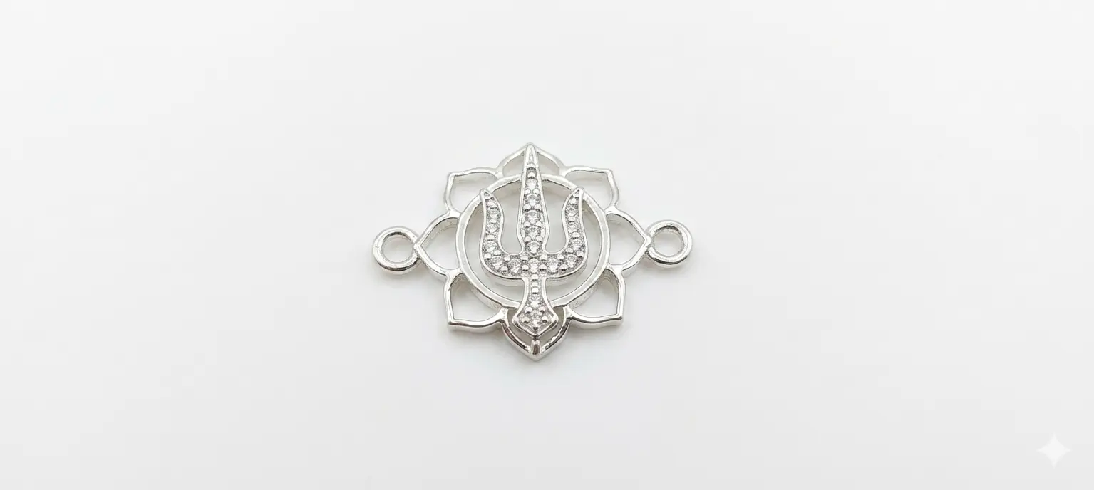 Divine Trishul & Lotus 92.5 Sterling Silver Rakhi | Kanha Ji Jewels - Image 4
