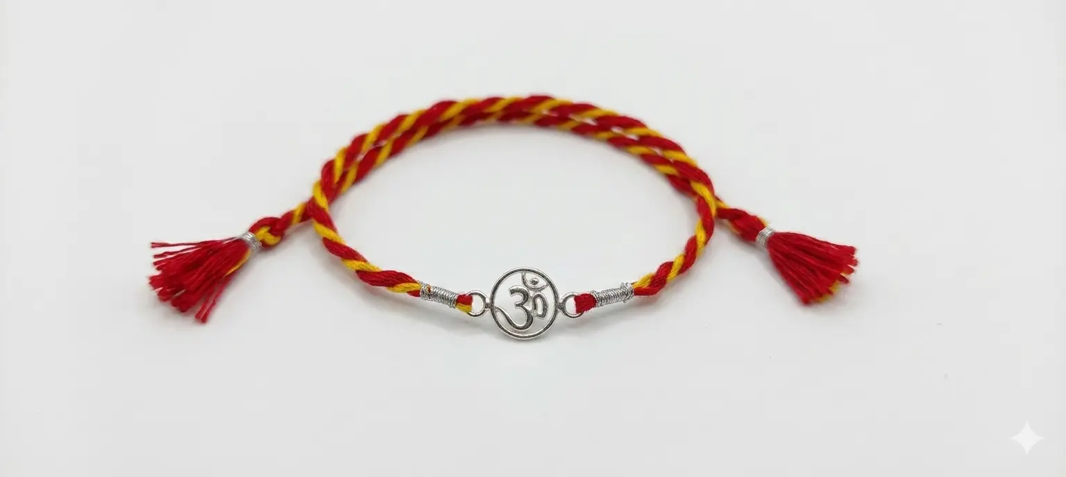 Auspicious Aura Om Filigree 92.5 Silver Kids Rakhi | Kanha Ji Jewels
