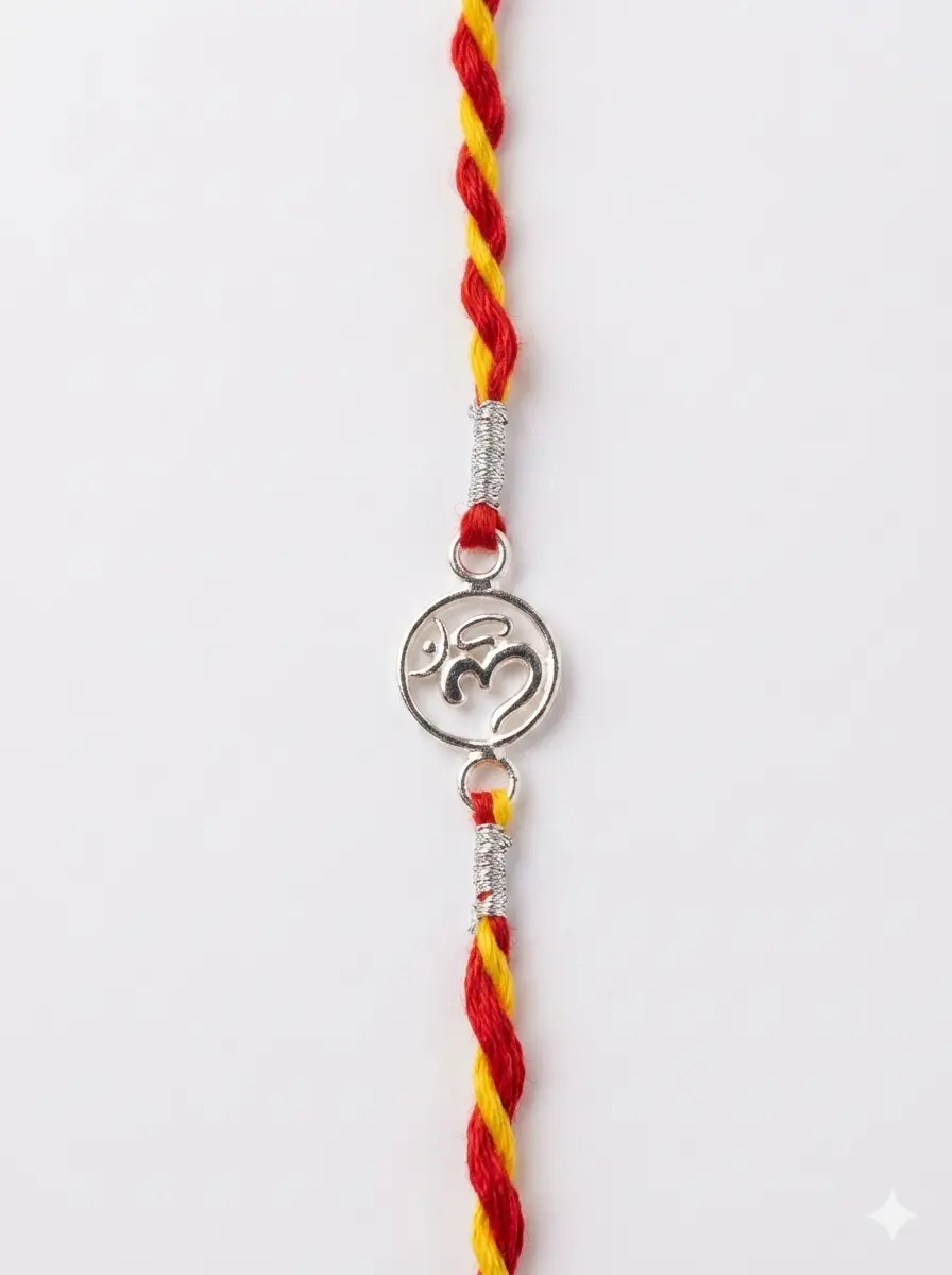 Auspicious Aura Om Filigree 92.5 Silver Kids Rakhi | Kanha Ji Jewels - Image 2