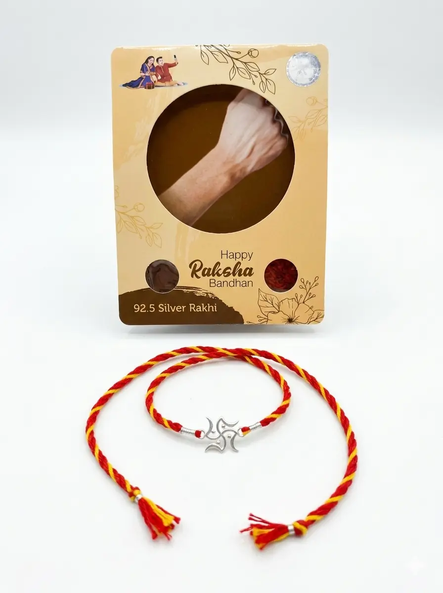 Divine Trishul & Lotus 92.5 Sterling Silver Rakhi | Kanha Ji Jewels - Image 8