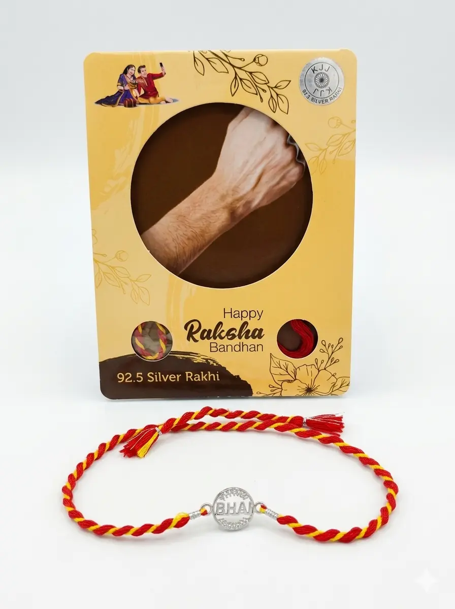 "Bhai" Circular 92.5 Sterling Silver zirconia Designer Rakhi | Kanha Ji Jewels G - Image 2