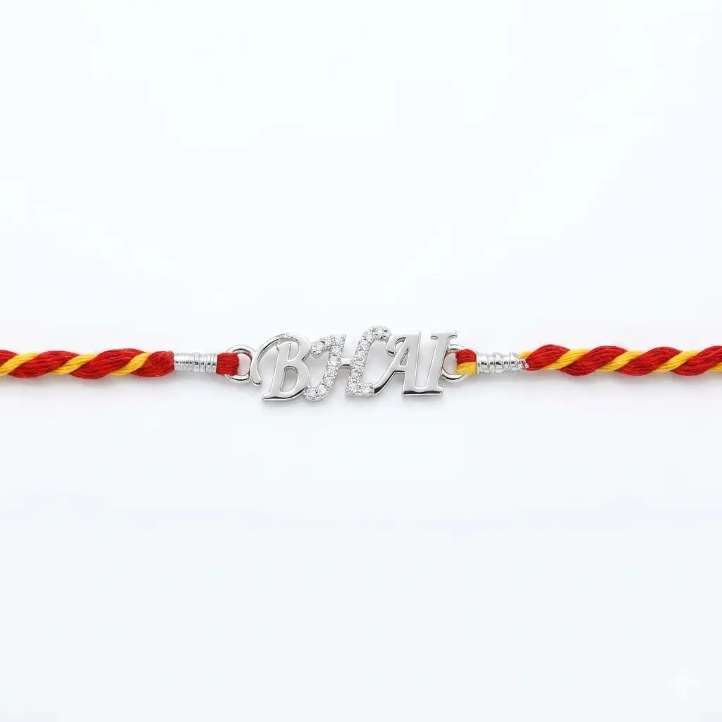 parkling "Bhai" 92.5 Sterling Silver Designer Rakhi | Kanha Ji Jewels - Image 4