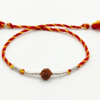 Premium Single Rudraksha Protection 92.5 Silver Rakhi | Kanha Ji Jewels