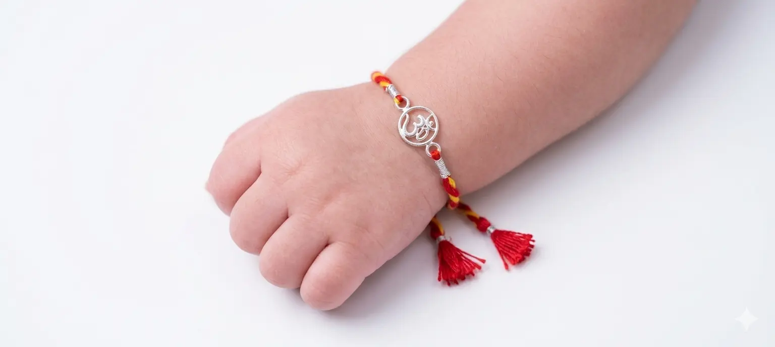 Little Blessings Om 92.5 Sterling Silver Kids Rakhi | Kanha Ji Jewels