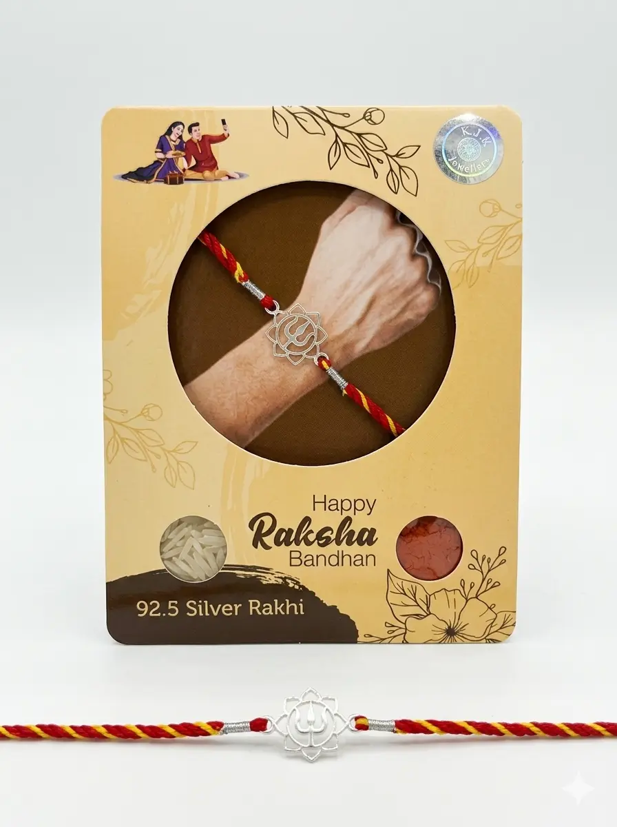 The Sacred Lotus & Trishul Pure 92.5 Silver Rakhi | Kanha Ji Jewels - Image 2