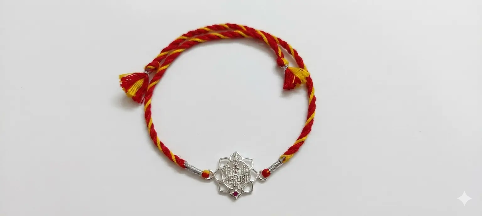 Divine Trishul & Lotus 92.5 Sterling Silver Rakhi | Kanha Ji Jewels - Image 3