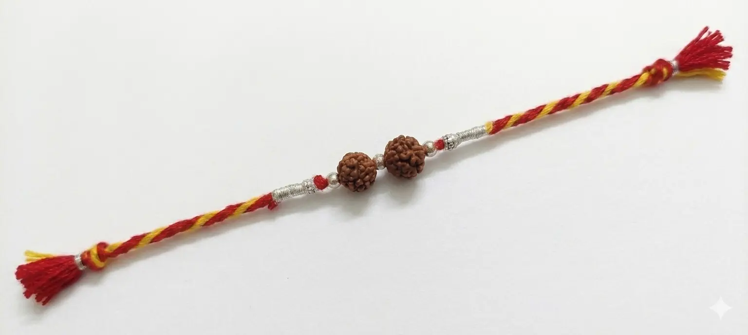 Twin Rudraksha Harmony 92.5 Sterling Silver Rakhi| Kanha Ji Jewels - Image 4