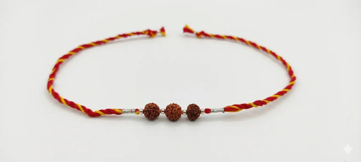 Divine Triple Rudraksha 92.5 Silver Designer Rakhi| Kanha Ji Jewels