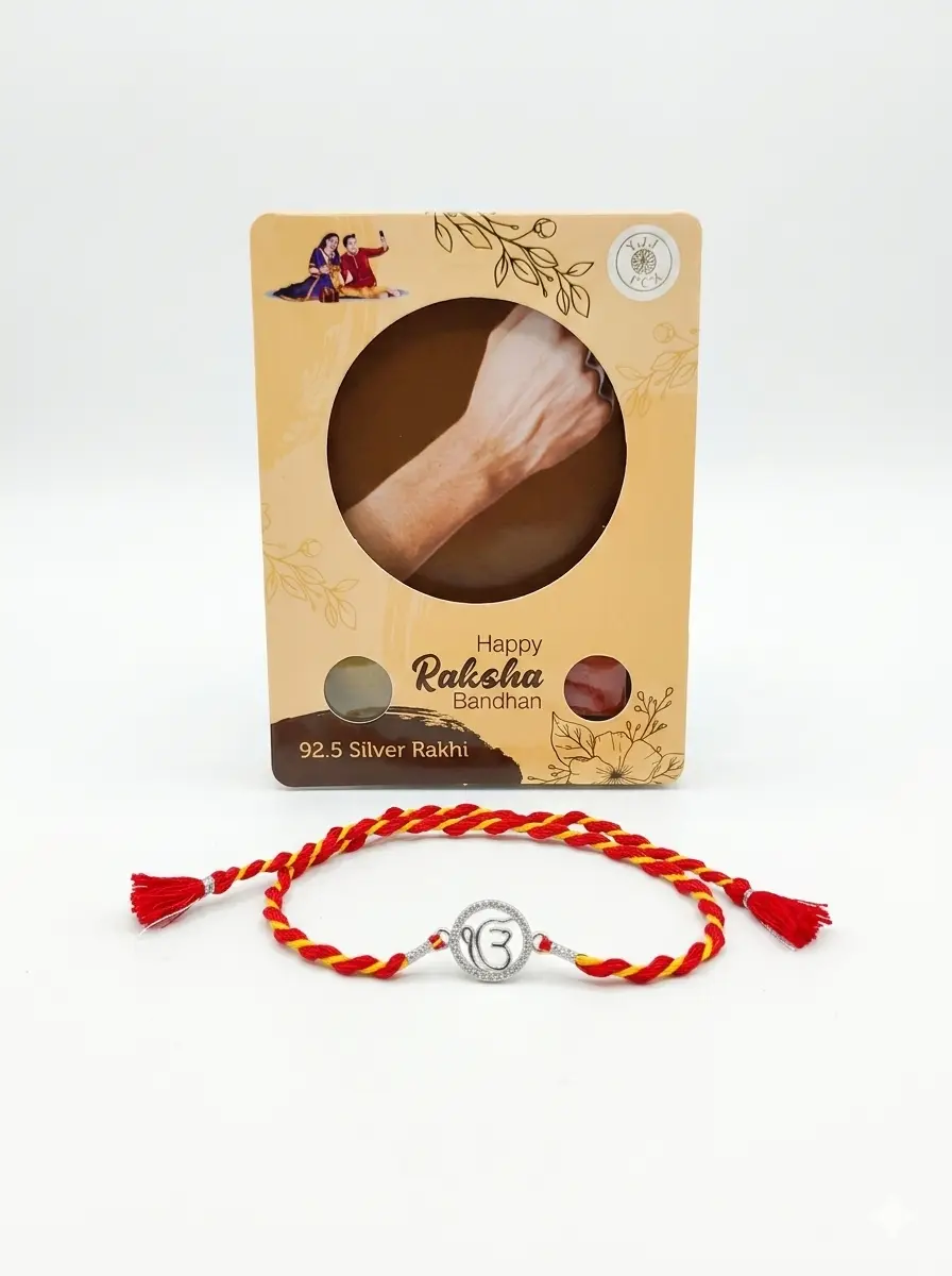 "Ek Onkar" 92.5 Sterling Silver Zirconia Rakhi | Kanha Ji Jewels - Image 2